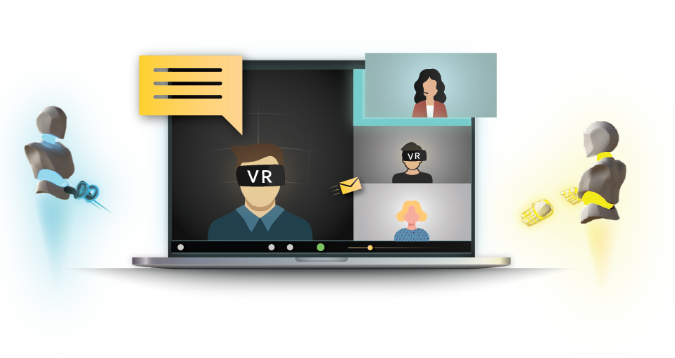 Démonstration en réalité virtuelle de produits dans un cadre de vente en ligne, avec des avatars collaborant via SimLab VR