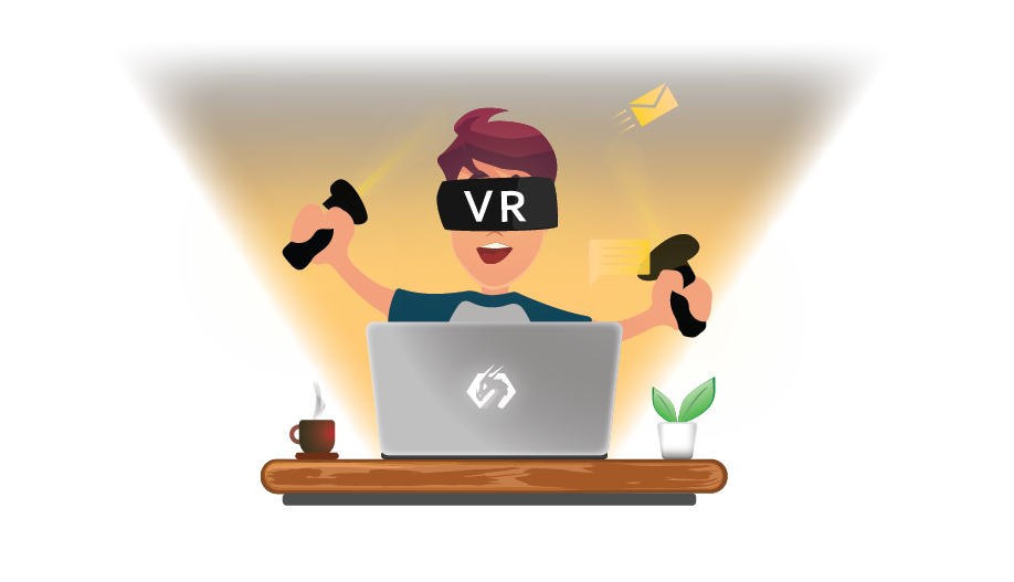 Enseignant utilisant SimLab VR pour des présentations immersives, combinant interactions virtuelles et communication en ligne