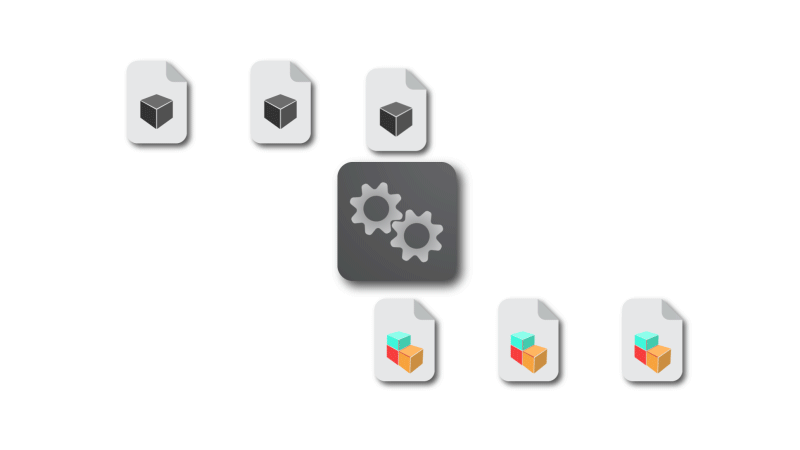 Automatisation des Processus pour Projets VR Illustration montrant l'automatisation des workflows VR, transformant des fichiers 3D bruts en modèles optimisés avec des outils intégrés